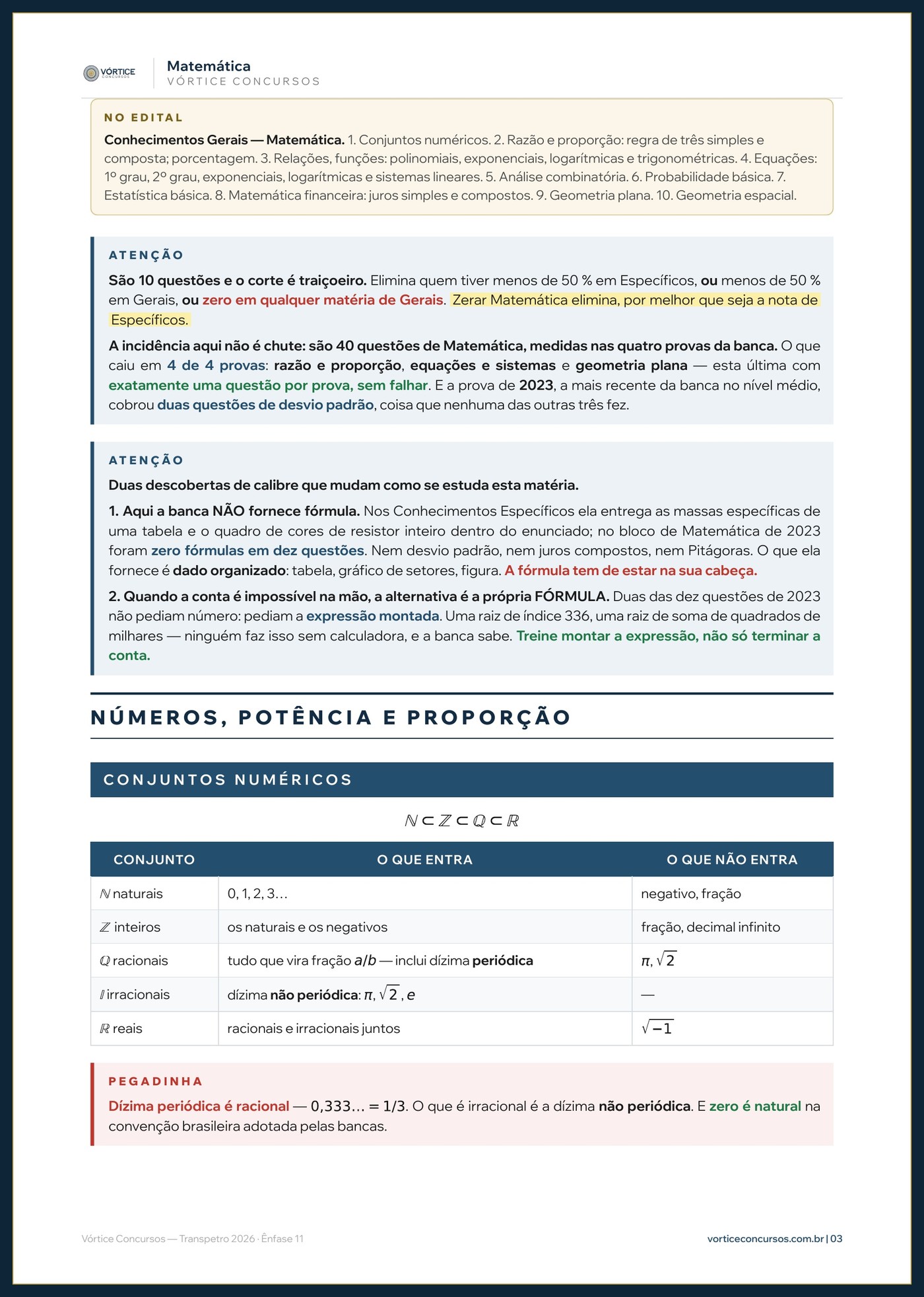 Página do resumo 18, Matemática, com o aviso sobre fórmulas